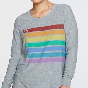 CHASER NEW GREY RAINBOW WEEKEND LONG SLEEVE TOP